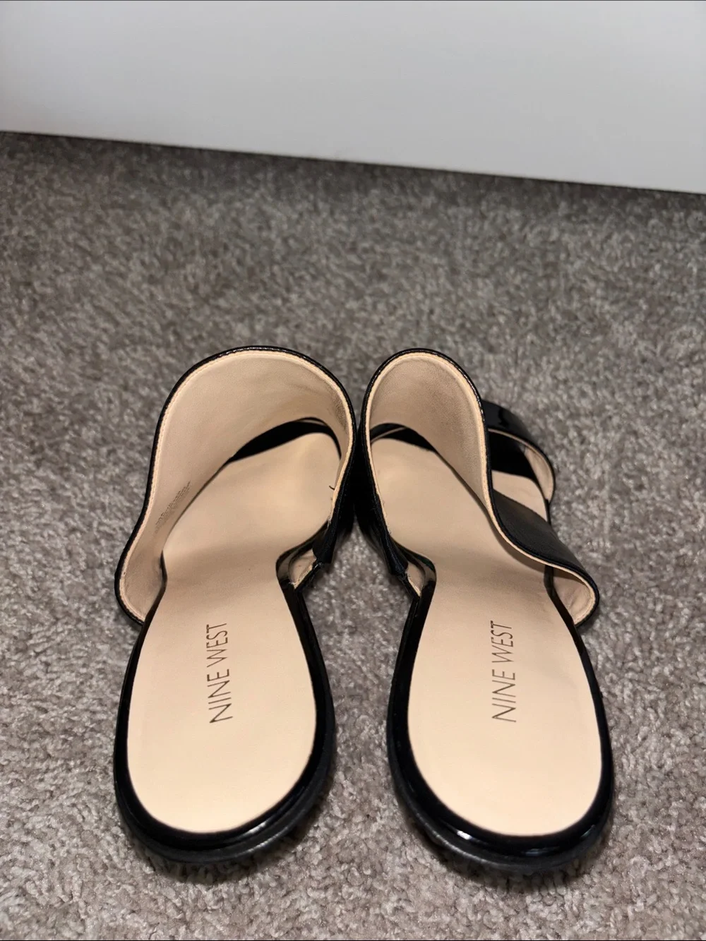 Nine West Black Wedge Sandals with Gold Wedge Detail